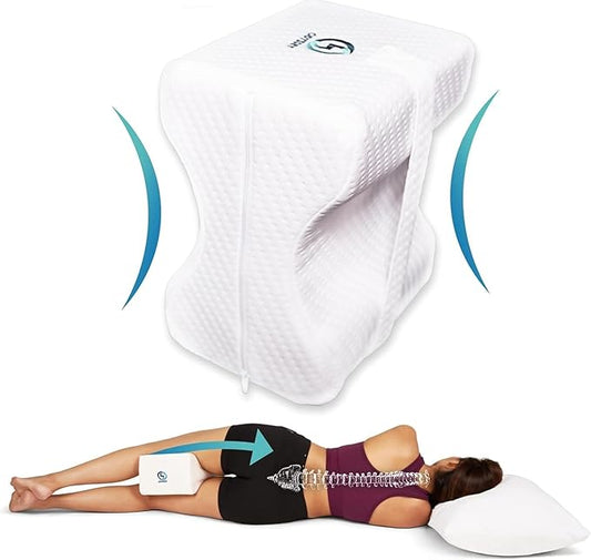 Ergonomic Knee Pillow for Side Sleepers – Cooling Leg Pillow for Side Sleeping – Sciatica Pain Relief Pillow with Strap for Hip and Back Pain – Under Knee Pillow for Sleeping on Back