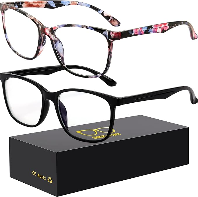 Blue-Light Blocking Glasses Computer Reading/Gaming/TV/Phones Glasses Fashion Anti Eyestrain UV Glasses for Women Men（B9 Black + Baohua）