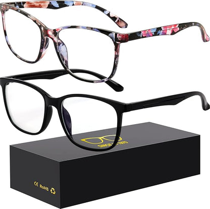 Blue-Light Blocking Glasses Computer Reading/Gaming/TV/Phones Glasses Fashion Anti Eyestrain UV Glasses for Women Men（B9 Black + Baohua）