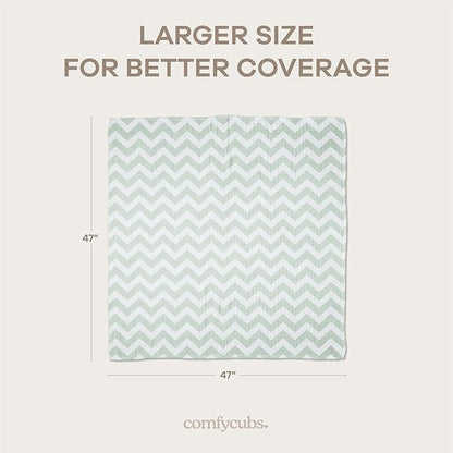 Comfy Cubs Muslin Swaddle Blankets Pack of 4, 47 x 47 Inches, Soft Cotton Baby Blanket Set, Large Multipurpose Swaddling Wraps for Newborns - Self-Soothing Swaddle - Green