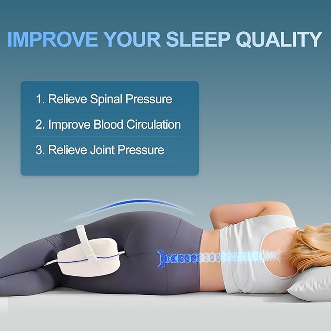 Knee and Leg Memory Foam Pillow for Side Sleepers, Ergonomic Support for Back, HIPS, Knees, Joints, Nerves and Muscle Discomfort Relief (White with Strap)