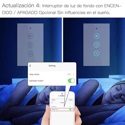 MoesGo WiFi RF Smart Light Dimmer Switch 2/3 Way Muilti-Control Association Smart Life/Tuya APP Relay Status Backlight Switch Off RF Remote Control,Compatible with Alexa Google Voice Assistants White