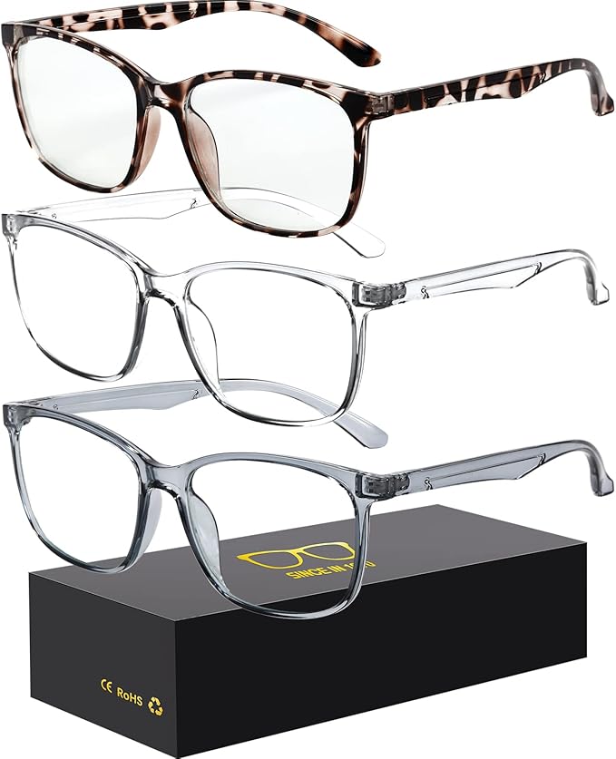 Blue-Light Blocking Glasses Computer Reading/Gaming/TV/Phones Glasses Fashion Anti Eyestrain UV Glasses for Women Men（D6 Gray + Transparent + Douhua）