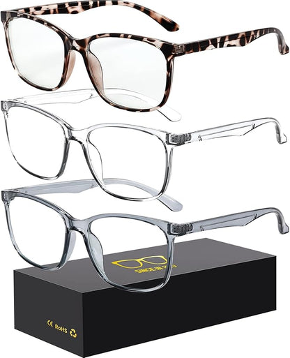 Blue-Light Blocking Glasses Computer Reading/Gaming/TV/Phones Glasses Fashion Anti Eyestrain UV Glasses for Women Men（D6 Gray + Transparent + Douhua）