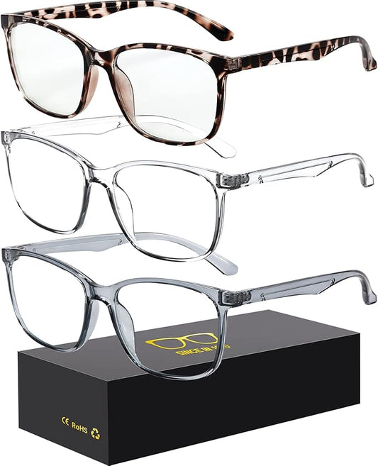 Blue-Light Blocking Glasses Computer Reading/Gaming/TV/Phones Glasses Fashion Anti Eyestrain UV Glasses for Women Men（D6 Gray + Transparent + Douhua）
