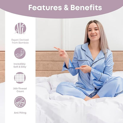 LINENWALAS Queen Flat Sheet Only - Rayon Derived from Bamboo Silk Bed Sheet, Premium Breathable Cooling Sheet, Soft Top Sheet (Queen, Lilac)