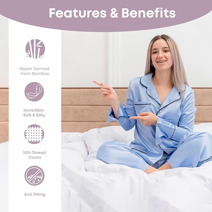 LINENWALAS Full Flat Sheet Only - Rayon Derived from Bamboo Silk Bed Sheet, Premium Breathable Cooling Sheet, Soft Top Sheet (Full, Lilac)