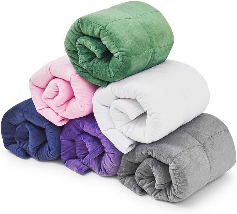 TONGDADA Weighted Lap Blanket 7lbs for Adult,Perfect for Relaxation, Lounging, Napping, Sleeping & Travel,Luxury Minky Weighted Body Blanket,Weighted Throw Blanket-White Minky, 29" x 24"