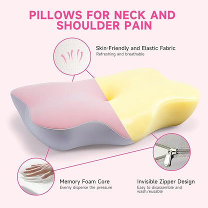 Ergonomic Neck Pillow for Sleeping, Breathable Snoring Memory Foam Pillows, Sleep Apnea Pillows for Neck Correcting/Cozy Rest/Deep Sleep/Fibromyalgia Pillow [Pink]