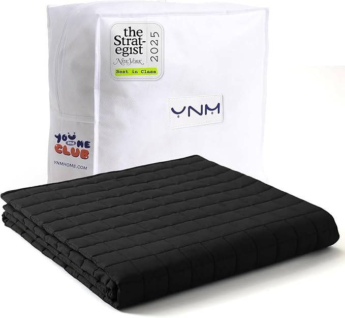 YnM Cotton King Size Weighted Blanket for Adults (88x104 Inches, 25 Pounds, Black), Smallest Compartments with Cooling Glass Beads,Heavy Blanket for Two Persons of 110~190lbs on Queen or King Bed