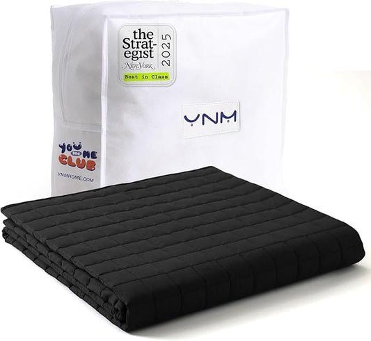 YnM Cotton King Size Weighted Blanket for Adults (88x104 Inches, 25 Pounds, Black), Smallest Compartments with Cooling Glass Beads,Heavy Blanket for Two Persons of 110~190lbs on Queen or King Bed