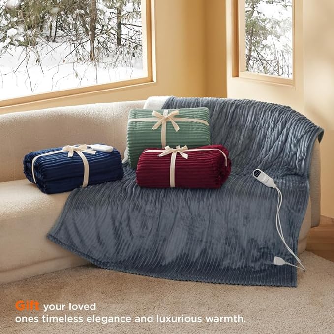 Bedsure GentleSoft Electric Blanket Twin - Soft Ribbed Flannel Heated Blanket, Heating with 10 Time Settings, 6 Heat Settings, and 8 hrs Timer Auto Shut Off, Gifts for Grandma (62x84 inches, Green)
