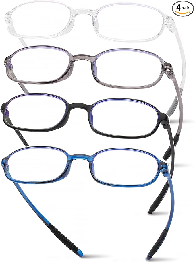 AQWANO 4 Pack unbreakable designer reading glasses for Men Women Blue Light Blocking, Half Lens Computer Readers Durable Lightweight TR90 Flexible Eyeglasses (1.0)
