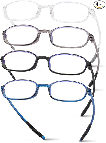 AQWANO 4 Pack unbreakable designer reading glasses for Men Women Blue Light Blocking, Half Lens Computer Readers Durable Lightweight TR90 Flexible Eyeglasses (1.0)