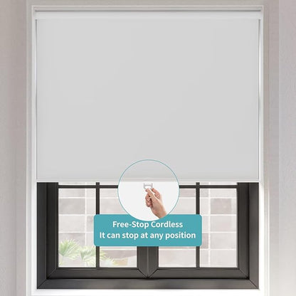 MYshade Blackout Cordless Roller Shades, Room Darkening Free-Stop Roll Up Blinds for Windows, Pull Down Blocking Blind for Home and Office, Easy to Install, 30" W X 72" H, White