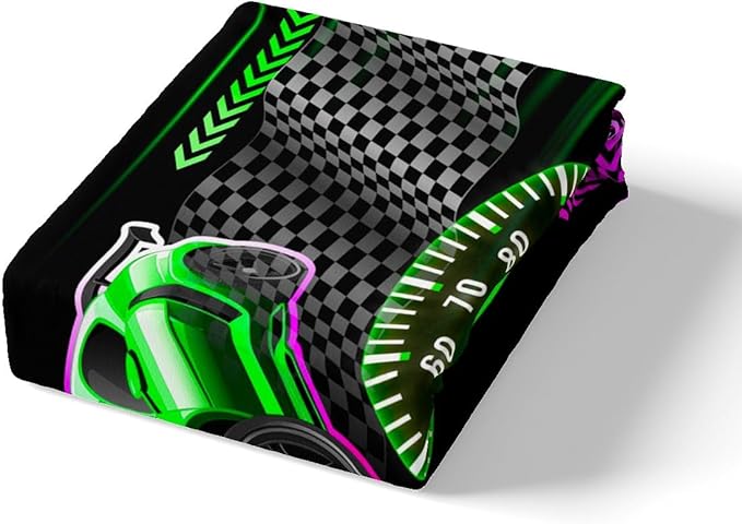 Street Art Style Bed Sheet Set Extreme Sports Fitted Sheet for Ultra Soft Pink Green Racing Car Bedding Cover Set Room Decor Queen (No Flat Sheet)