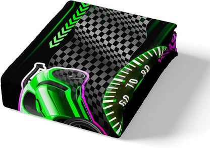 Street Art Style Bed Sheet Set Extreme Sports Fitted Sheet for Ultra Soft Pink Green Racing Car Bedding Cover Set Room Decor Queen (No Flat Sheet)