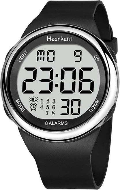 8 Vibrating Alarm Watch Medication Reminder Watch for Elderly Big Number Digital, Silent Alarm Wristband with Light and Timer 50 M Waterproof Watch