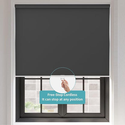 MYshade Blackout Cordless Roller Shades, Room Darkening Free-Stop Roll Up Blinds for Windows, Pull Down Blocking Blind for Home and Office, Easy to Install, 24.5" W X 72" H, Black