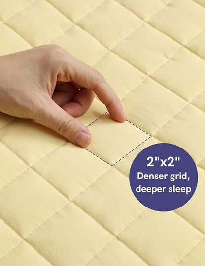 YnM 12lbs Weighted Blanket for Adults, Heavy Bed Throw Blanket with Cooling Glass Beads for All Season Use, Ideal for ~110lbs (48x72 Inches, Twin/Full, Pastel Yellow)