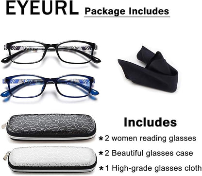 EYEURL Reading Glasses for Women, 2 Pack Blue Light Blocking Readers Lightweight Filter UV Ray/Glare Anti Eyestrain 0.5
