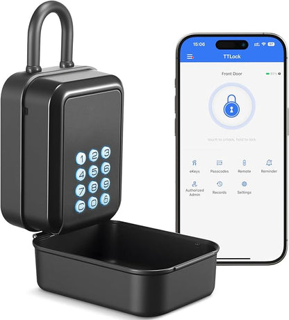 Smart Key Lock Box Electronic Bluetooth Lock Box with APP Control & PIN Code Types,Share eKey Lock Box for Airbnb Realtor House Office with Removable Shackle