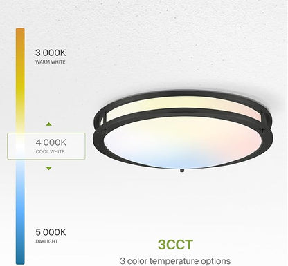 ASD LED 18" Round Flush Mount Lighting, Close to Ceiling Light Fixture | 3CCT, Dimmable, Energy Star, ETL Listed | 28W 2230LM 3000-5000K 120V | Low Profile Double Ring Lamp | Black, 2 Pack