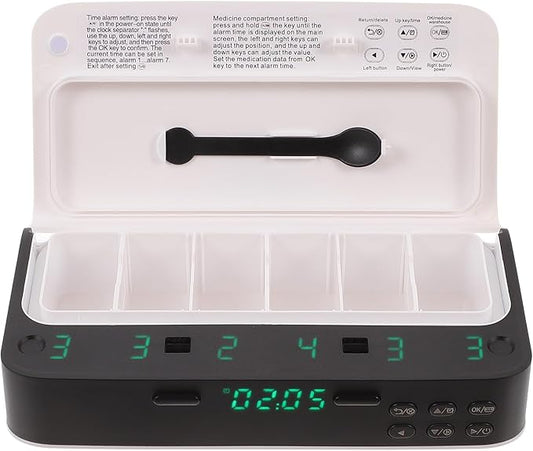 Mikinona Portable Organizer with Alarm Reminder Medicine Storage Box for Elderly Daily Medication Management White