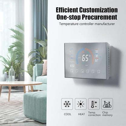 Smart Thermostats, Heat Pump Room Thermostat, 4.8 Inch Temperature Controller Color LCD Screen Programmable Thermostat for House, Fit for Alexa for Google for Home Office Hotel (Black)