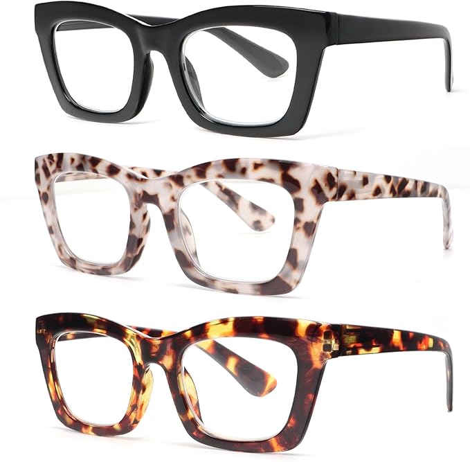 REAVEE Oprah Style Reading Glasses for Women, Blue Light Blocking Stylish Oversized Computer Readers Spring Hinge