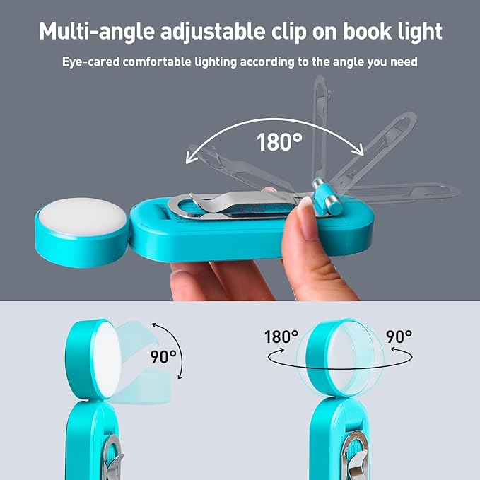 VAVOFO USB Rechargeable Book Light, Blue Light Blocking, Amber Light Clip On Bookmark Shaped Reading Light, Eye Care 6 LEDs Book Light for Bookworms Reading in Bed with 9 Lighting Modes (Blue)