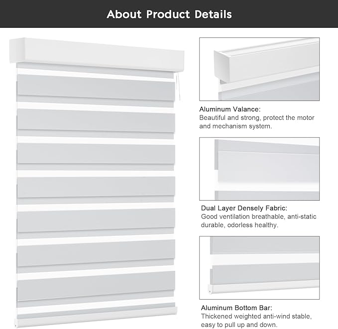 Changshade Smart Motorized Zebra Blinds Remote Control for Indoor Door Windows Blackout, Room Darkening Custom Size Shades Electric Power Automatic Work with Alexa, Google Home, Apple Homekit, Grey