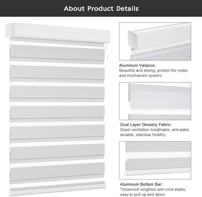 Changshade Smart Motorized Zebra Blinds Remote Control for Indoor Door Windows Blackout, Room Darkening Custom Size Shades Electric Power Automatic Work with Alexa, Google Home, Apple Homekit, Grey