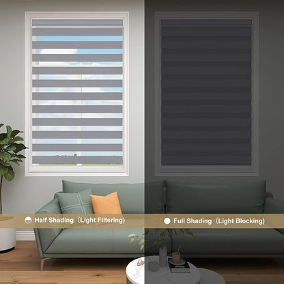 Changshade Zebra Blinds Cordless for Windows Blackout Custom Size, Zebra Roller Shades Dual Layer Horizontal Privacy for Indoor Sliding Glass Doors, Living Room, Bedroom, Bathroom, Nursey, Dark Grey