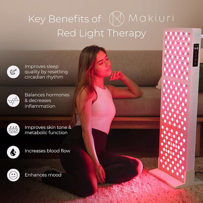 Makiuri Red Light Therapy Lamp | LED Light Therapy Panel for Face & Body | Infrared & Red Light in 5 Wavelengths | Supports Relaxation, Skin Appearance & Overall Wellness | Neptune (White 300 LED)