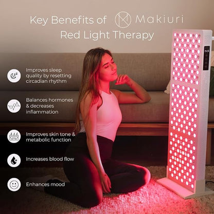 Makiuri Red Light Therapy Lamp | LED Light Therapy Panel for Face & Body | Infrared & Red Light in 5 Wavelengths | Supports Relaxation, Skin Appearance & Overall Wellness | Neptune (White 300 LED)