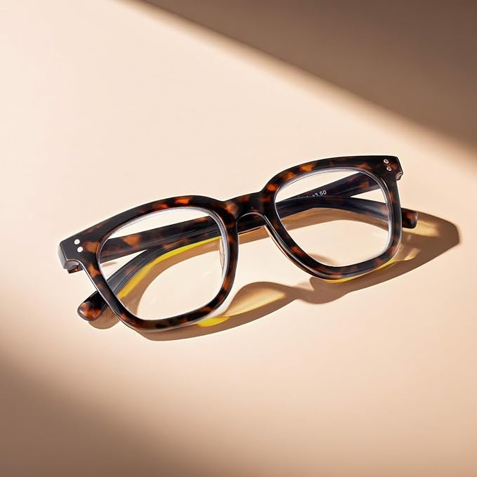 Reading Glasses for Men Women Blue Light Blocking with Spring Hinge, Blocking Readers Anti UV Ray Filter Eyeglasses, Square Computer Reader Glasses, Brown Tortoiseshell, +2.5