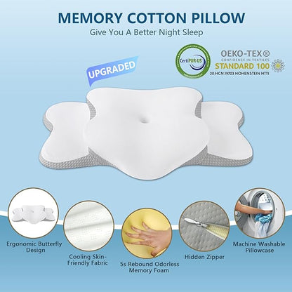 Ergonomic Pillow for Sleep Apnea, Neck Pain, and Snoring Relief | Cervical Neck Pillow for Side Sleepers | Orthopedic Memory Foam with Ergonomic Support, White, Large