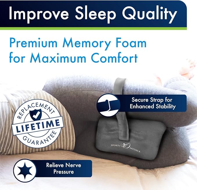 Sports Medica Doctor Developed Knee Pillow for Side Sleepers - Washable Cover Memory Foam Leg Pillow for Side Sleeping, Lower Back & Sciatica Pain Relief - Spine Alignment - Between Knee Hip Cushion