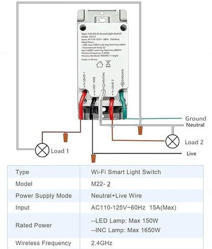 Nexete Smart Light Switch,2.4GHz Wi-Fi Single Pole Touch Switch, Timmer Voice & Smart Life App Control,Compatible with Alexa Google Assistant,Neutral Wire Required,White (Single & Dual Switches)