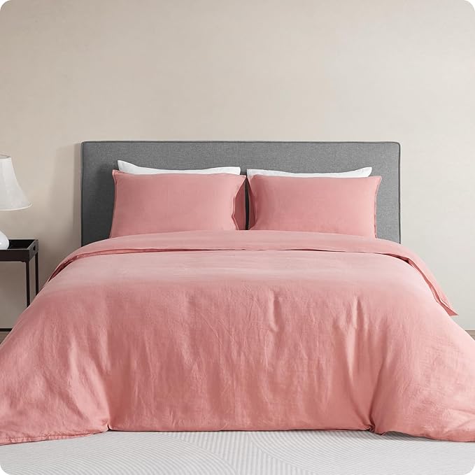DAPU 100% Linen Duvet Cover Set - Pure Natural French Flax Linen with Corner Ties and Zipper Closure Soft Breathable Durable for Hot Sleepers 1 Duvet Cover 2 Pillowcases (Pink Clay, King)