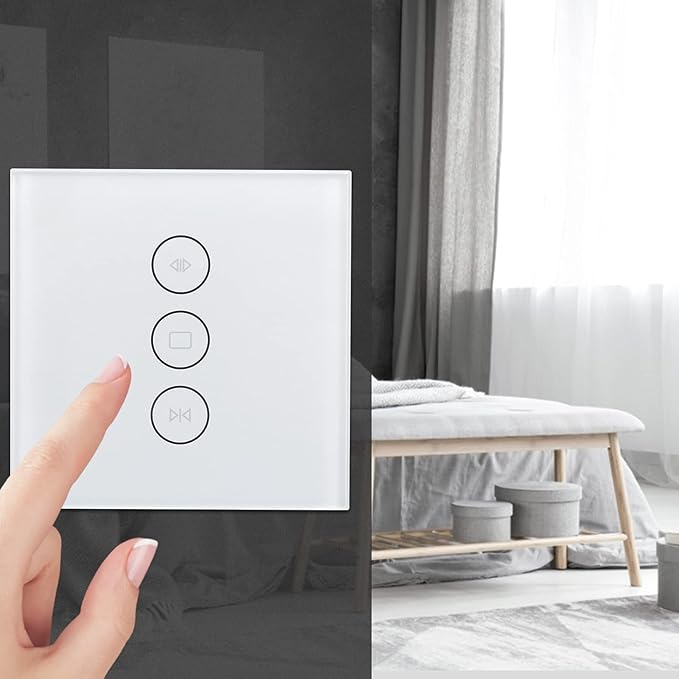 Smart Curtain Switch, Wi-Fi Curtain Switch, Motorized Roller Blinds Shutter Touch Wall Switch APP Voice Control for Home Switch, Office Building, Exhibition Hall Switch (White)