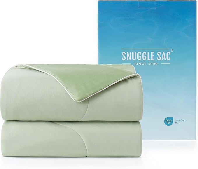 Snuggle Sac Natural Viscose Cooling Comforter King Size, Lightweight Breathable Silky Cooling Bedding with Q-Max>0.45 for Bedroom, Home Decor, Hot Sleepers & Night Sweats, Sage Green 106"x90"