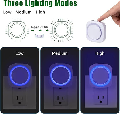 LED Night Lights Plug into Wall, Indirect Soft Dimmable Night Light with Dust to Dawn Sensor, Blue Nightlight for Bedroom,Bathroom,Kitchen,Stairs,Hallway,Travel, 4 Packs, Blue