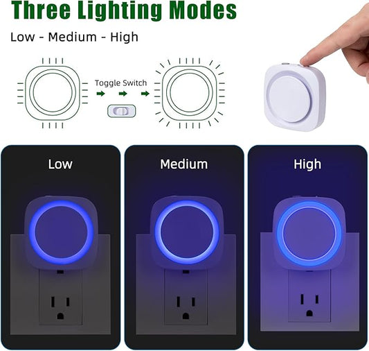 LED Night Lights Plug into Wall, Indirect Soft Dimmable Night Light with Dust to Dawn Sensor, Blue Nightlight for Bedroom,Bathroom,Kitchen,Stairs,Hallway,Travel, 4 Packs, Blue