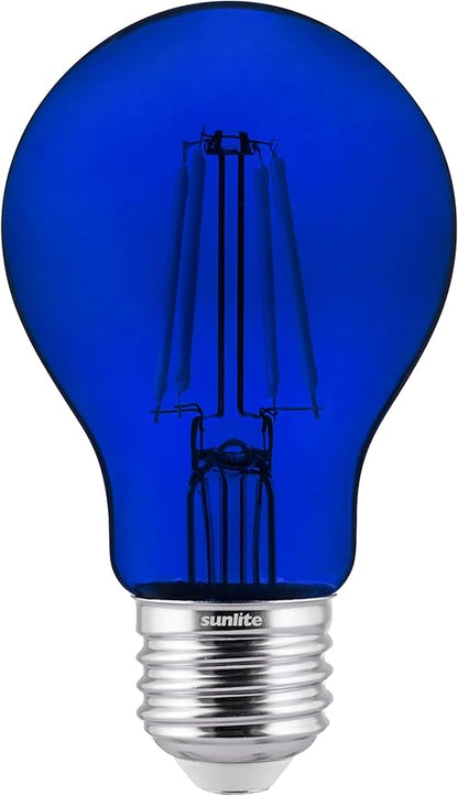 Sunlite 81080 LED Colored Filament A19 Light Bulb, 4.5 Watts, Medium E26 Base, 120 Volts, Transparent Blue, Dimmable, 320 Degree Beam Angle, UL Listed, 2 Count