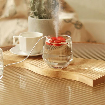 2Pcs USB Small Humidifier,Portable Creative Flower Humidifier,Easy to Use,Plastic Quiet Mini Air Humidifier for Home Bedroom Office Desk(White&Red)