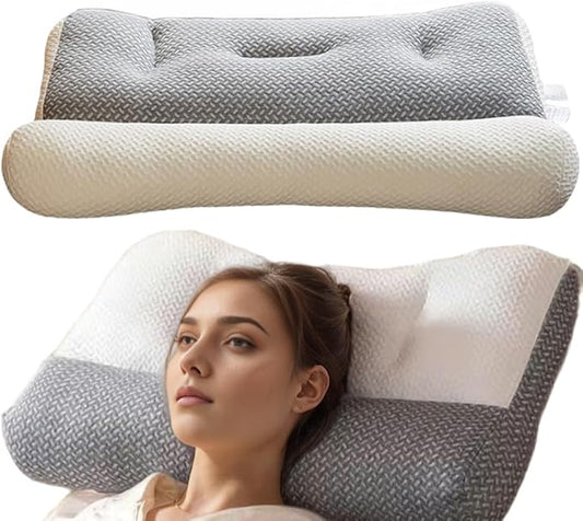 Orthopedic Deep Sleep Pillow - New Sleep Apnea & Ergonomic Pillow for Neck, Shoulder & Side, Back, Stomach Sleepers (Light Grey-A)