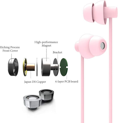 MAXROCK (TM Total Soft Silicon Headphones with Mic Sleep Travel Choice for Cellphones Tablets and 3.5mm Jack (Light Pink)
