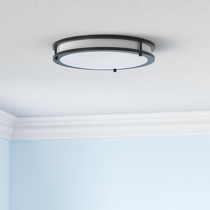 ASD LED 14" Round Flush Mount Lighting, Close to Ceiling Light Fixture | 3CCT, Dimmable, Energy Star, ETL Listed | 21W 1675LM 3000-5000K 120V | Low Profile Double Ring Lamp | Black